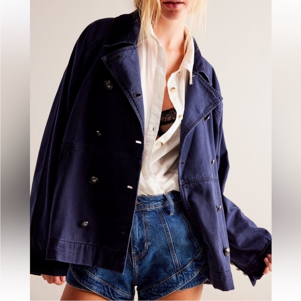 Free People Viva Surplus Utility Jacket Peacoat Blue L